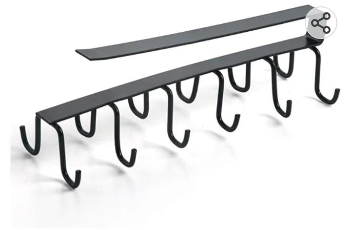 10 Hooks Under Cabinet Mug & Cup Holder – Double-Row Hanging Rack for Kitchen, Utensils, Ties, Belts & Scarves