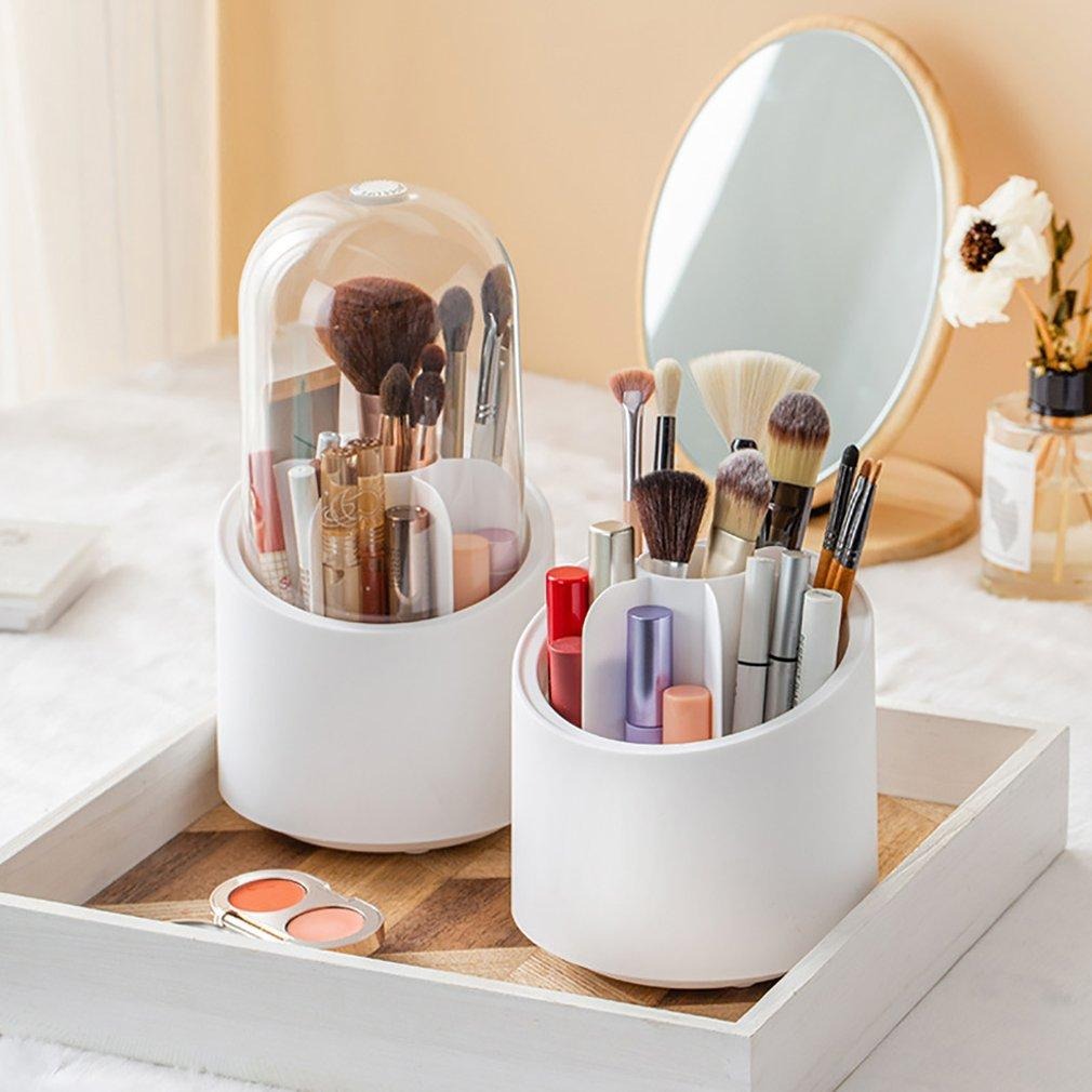 360° Rotating Makeup Organizer – Cosmetic Brush, Lipstick & Beauty Tools Storage Box
