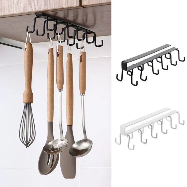 10 Hooks Under Cabinet Mug &amp; Cup Holder – Double-Row Hanging Rack for Kitchen, Utensils, Ties, Belts &amp; Scarves