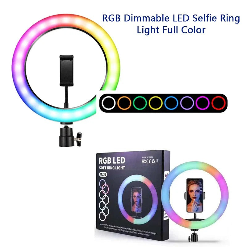 RGB Ring Light 26cm MJ26 – 7ft Stand, Mobile Holder & Adjustable Light